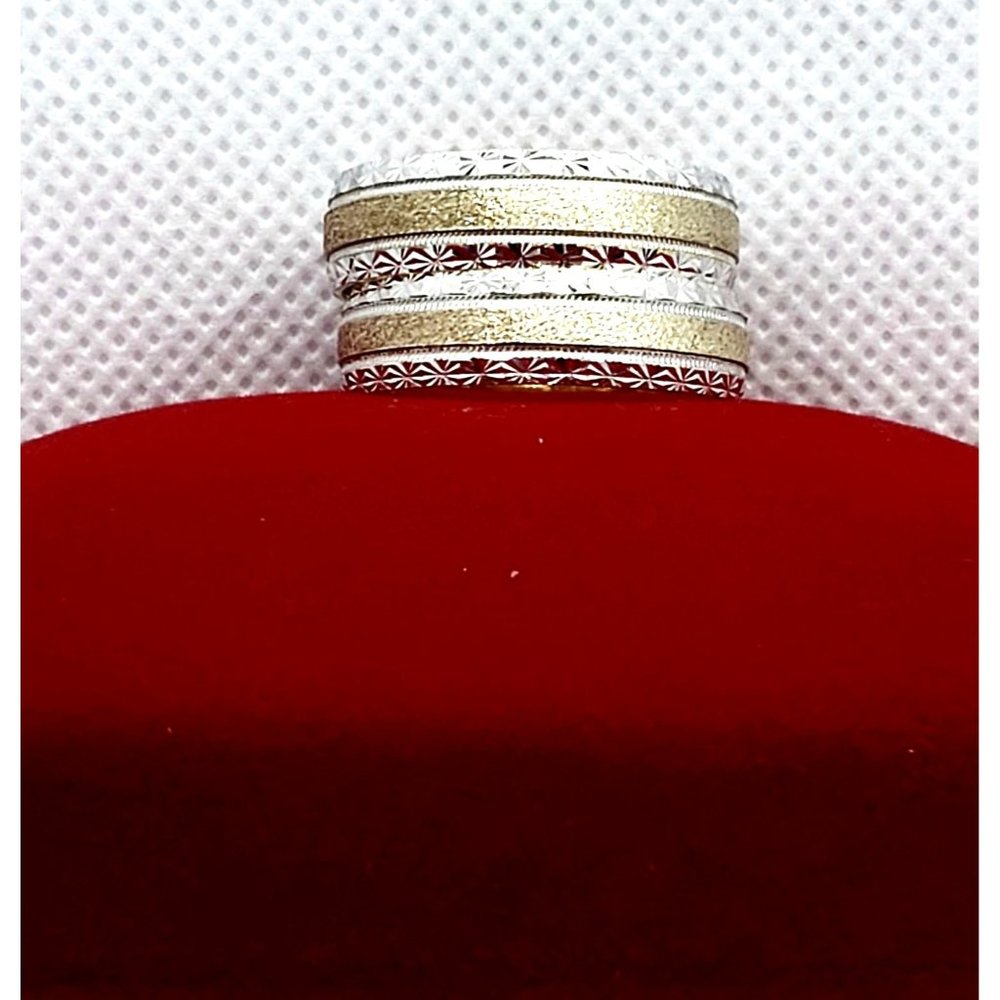 Solid 14K White and Yellow Gold Two Tone Wedding Ring - Picture 12 of 16